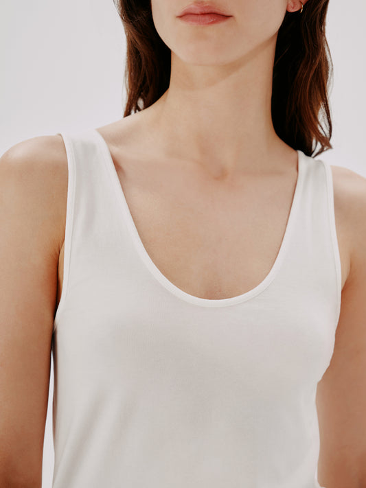 Another Tomorrow Slim Tank Top in White – Cotton Women's Top
