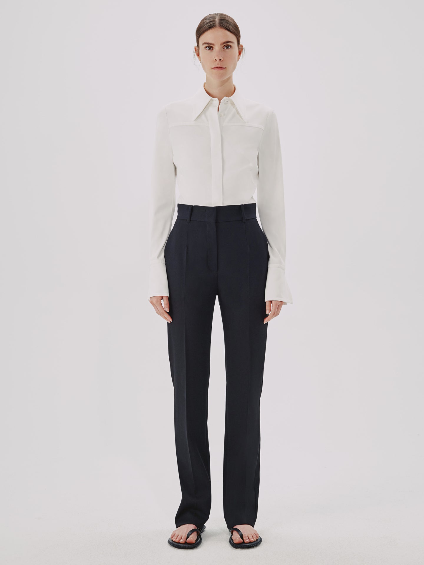 Another Tomorrow Straight Leg Trouser in Black – Wool Women's Trousers