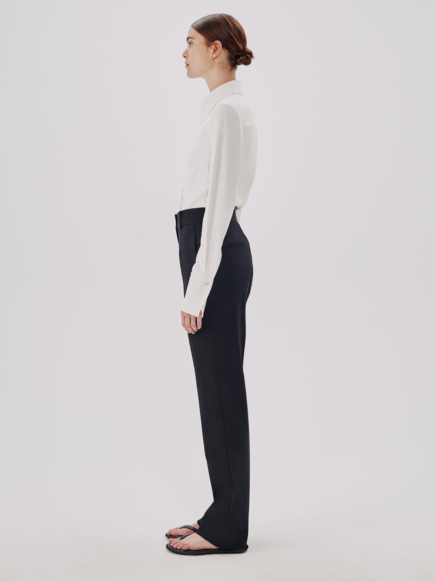Another Tomorrow Straight Leg Trouser in Black – Wool Women's Trousers