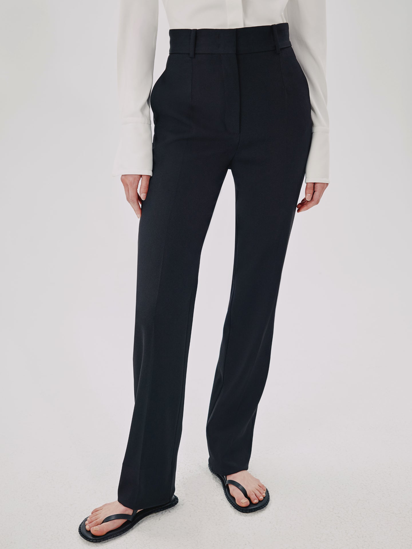Another Tomorrow Straight Leg Trouser in Black – Wool Women's Trousers