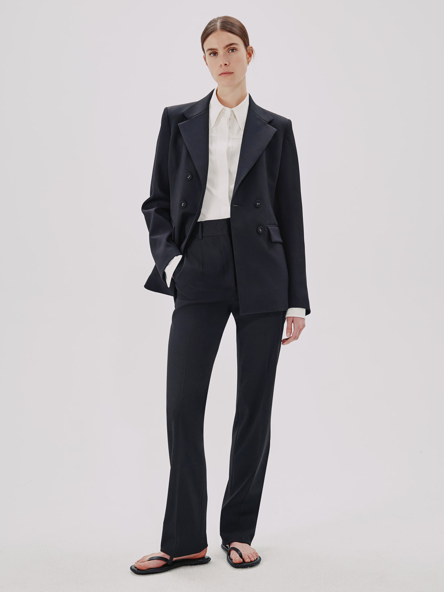Another Tomorrow Straight Leg Trouser in Black – Wool Women's Trousers