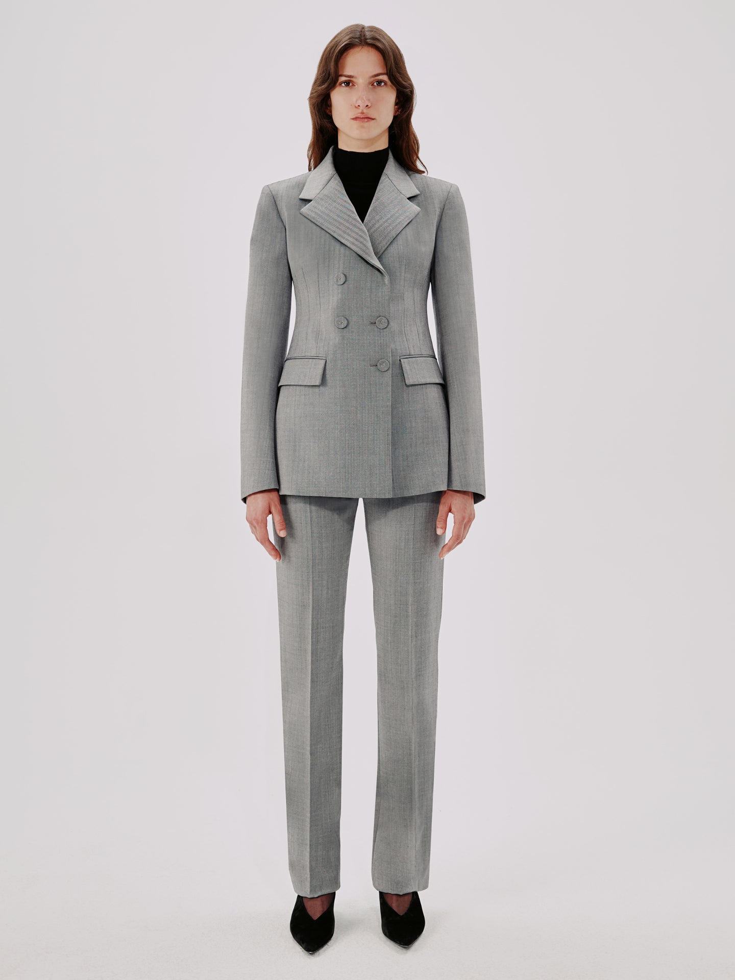 Another Tomorrow Double Breasted Structured Jacket in Black/White – Wool Women's Jacket