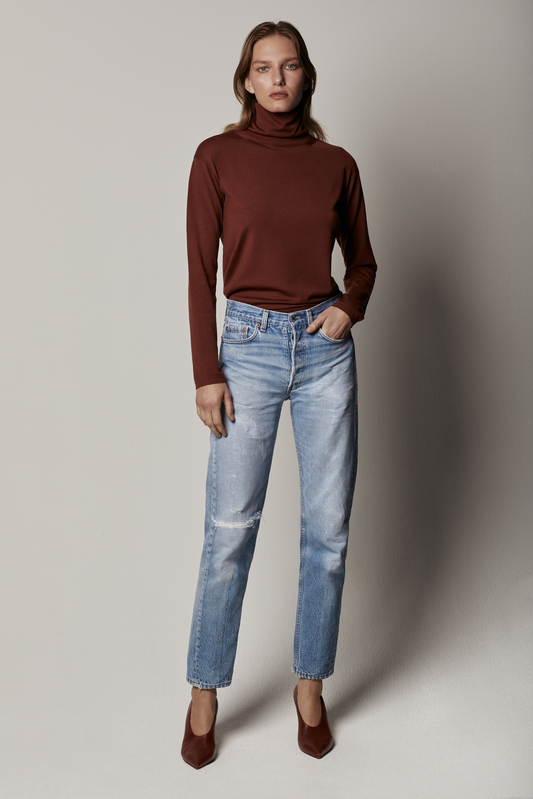 Another Tomorrow Turtleneck Sweater in Rust – Wool Women's Knitwear