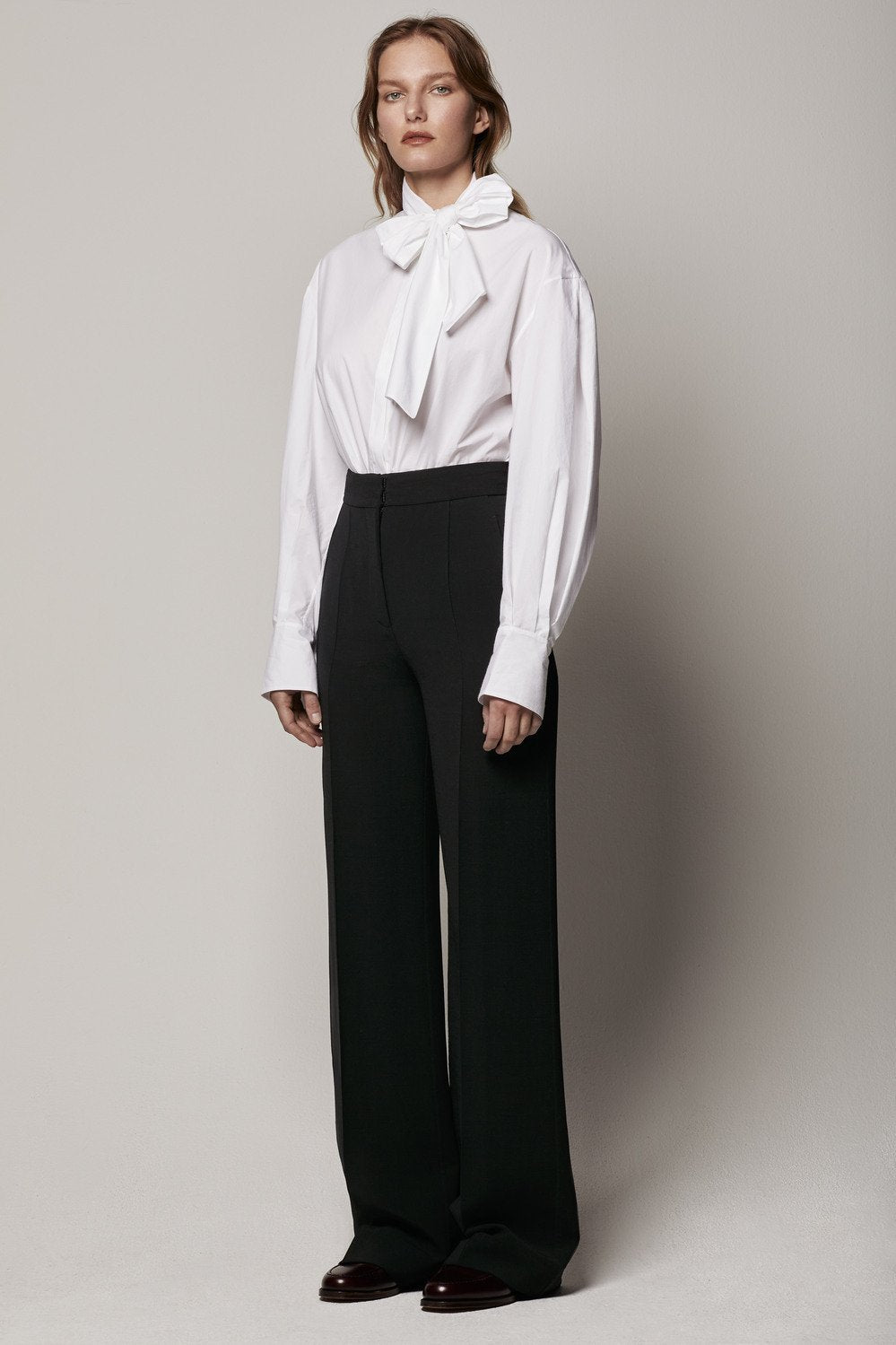 Another Tomorrow Exaggerated Bow Blouse in White – Cotton Women's Top