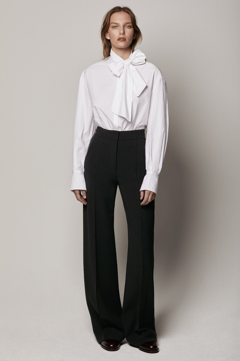 Another Tomorrow Exaggerated Bow Blouse in White – Cotton Women's Top