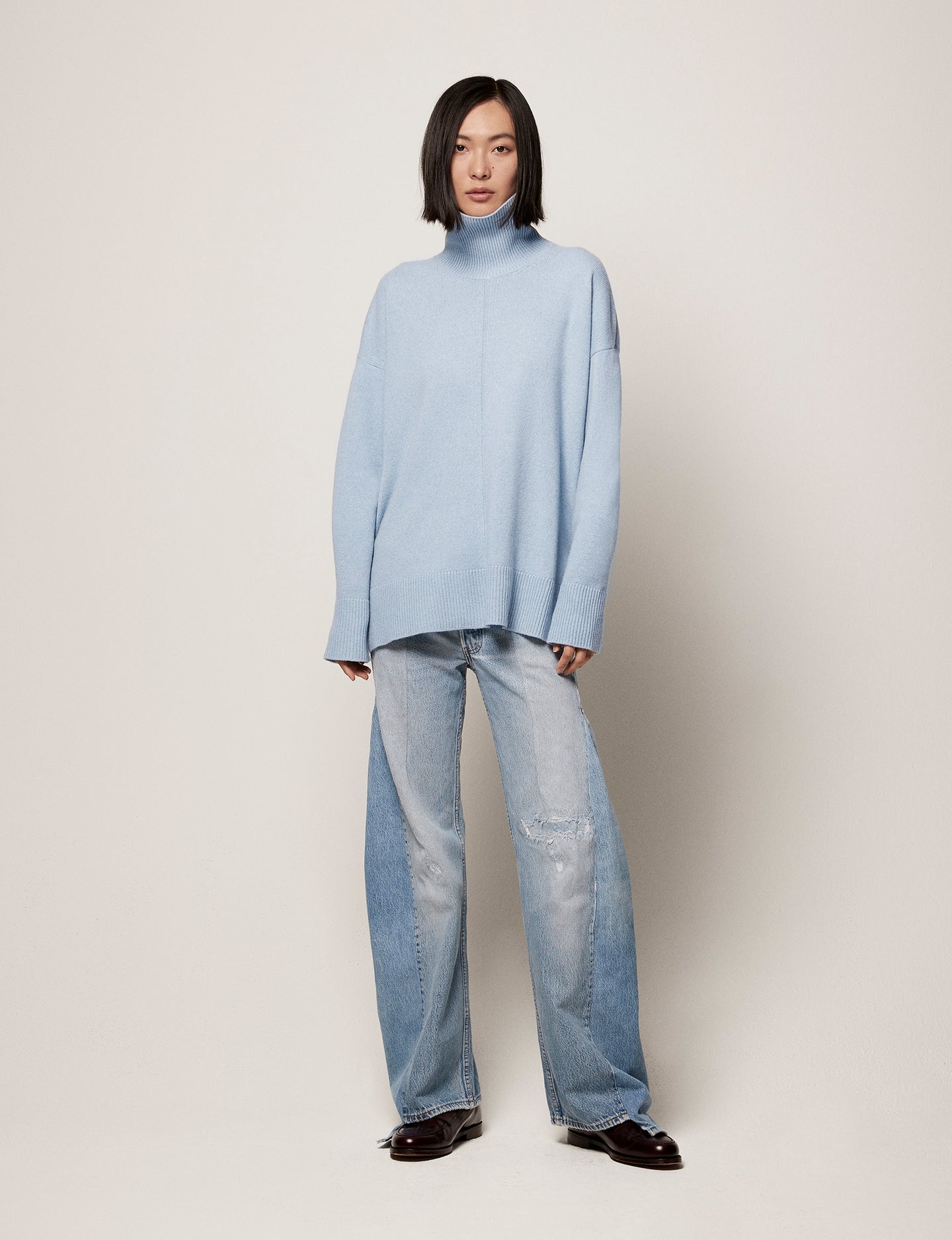 Another Tomorrow Cashmere Turtleneck in Light Blue – Cashmere Women's Knitwear
