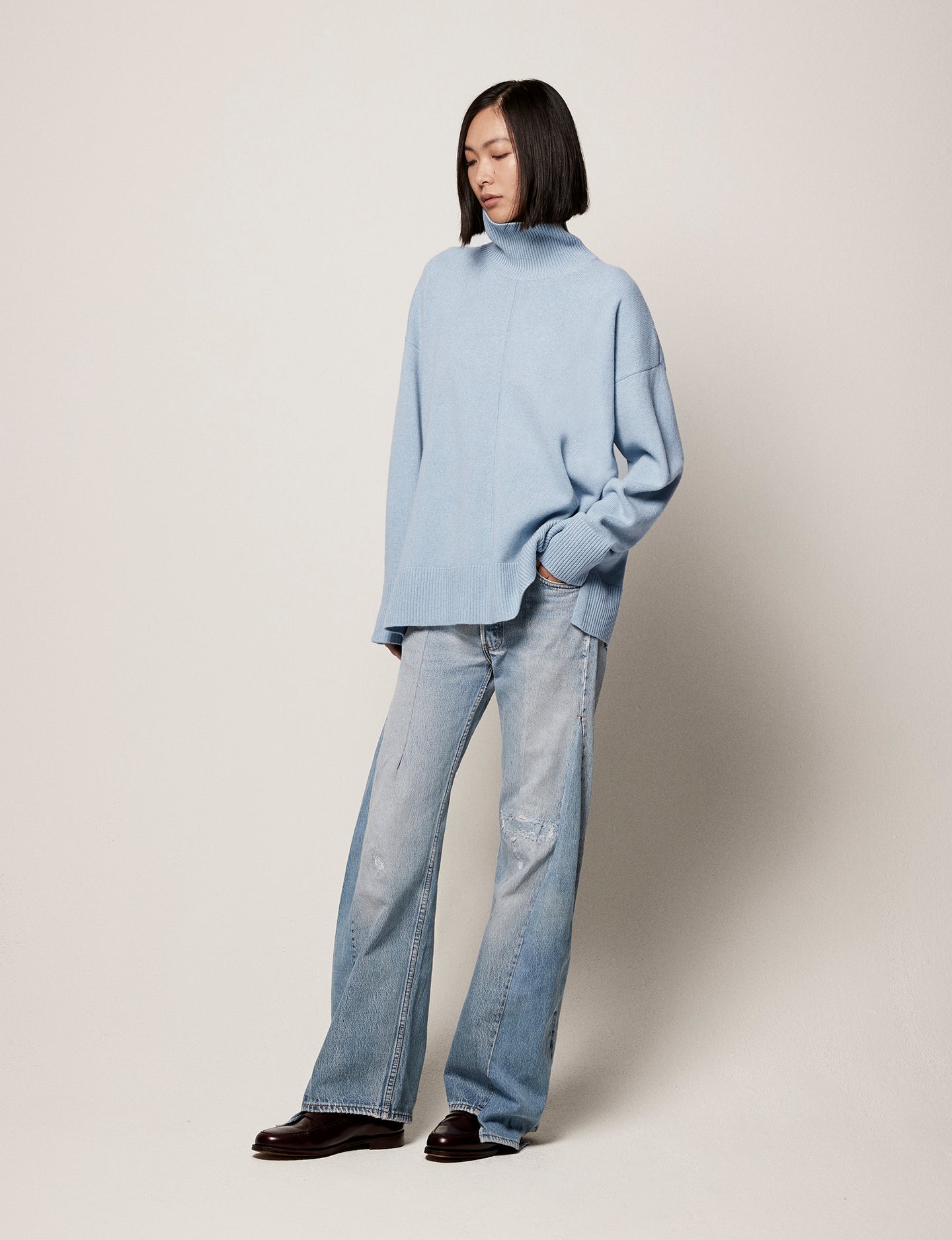 Another Tomorrow Cashmere Turtleneck in Light Blue – Cashmere Women's Knitwear
