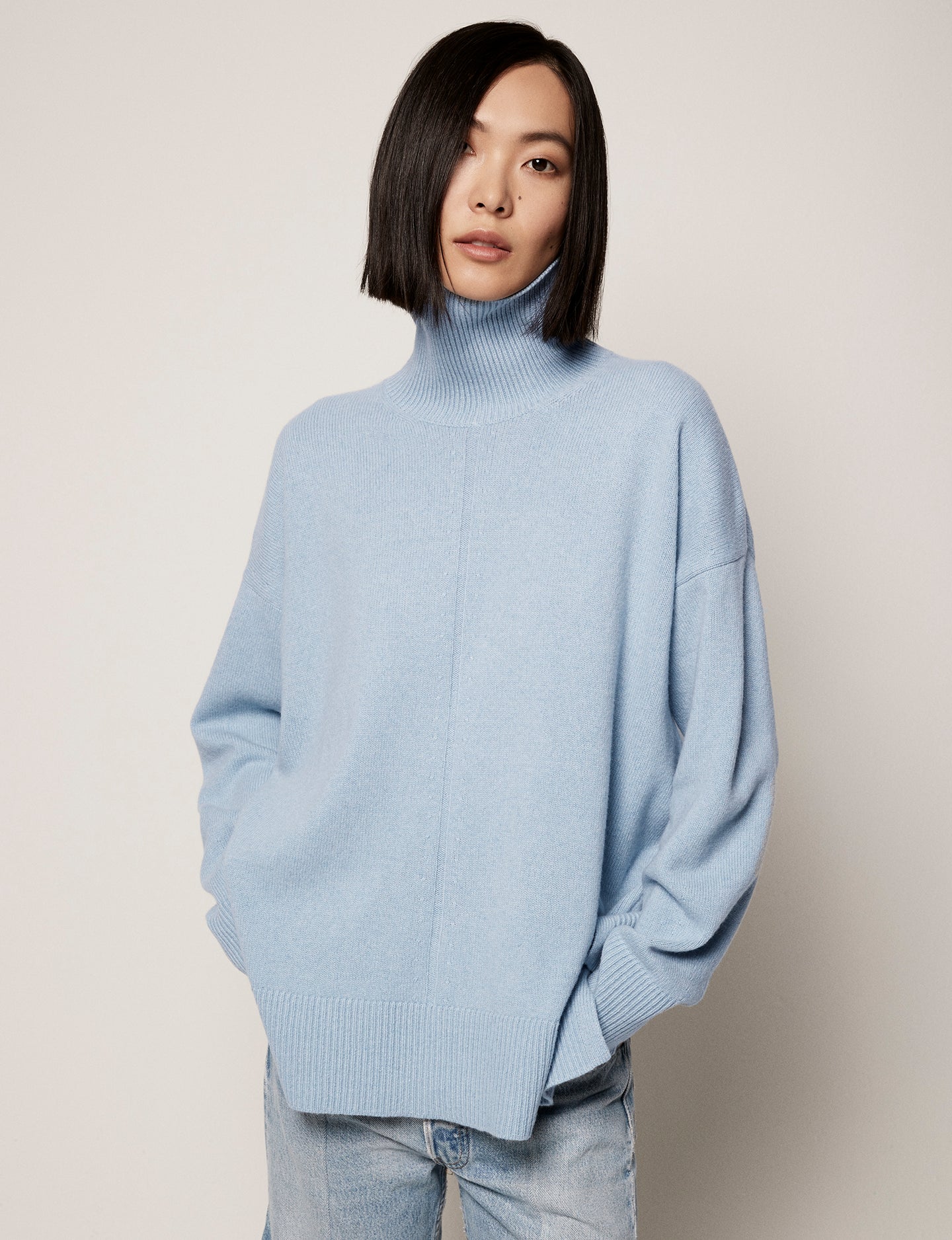 Another Tomorrow Cashmere Turtleneck in Light Blue – Cashmere Women's Knitwear