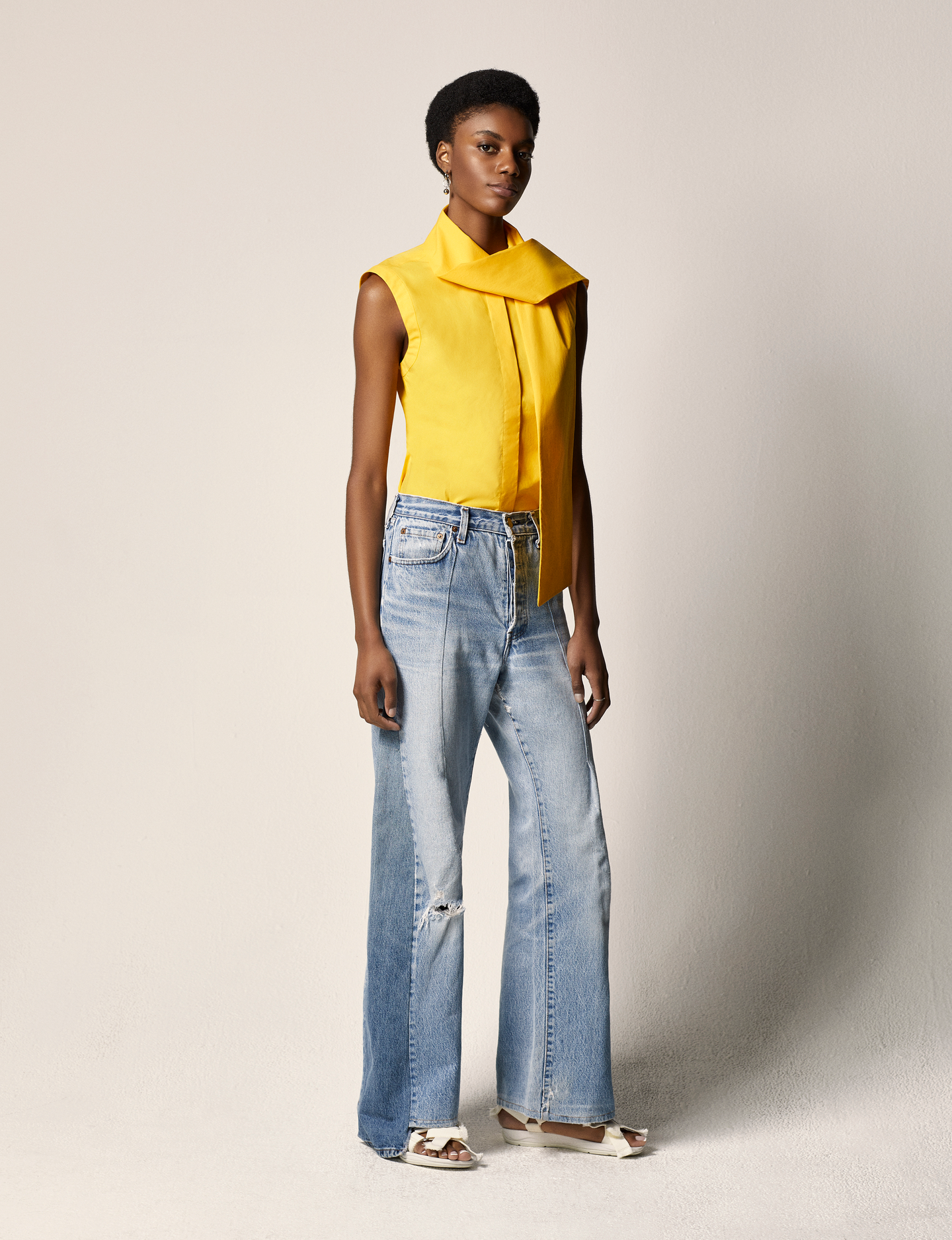 Another Tomorrow Sleeveless Tie Blouse in Sun – Cotton Women's Top