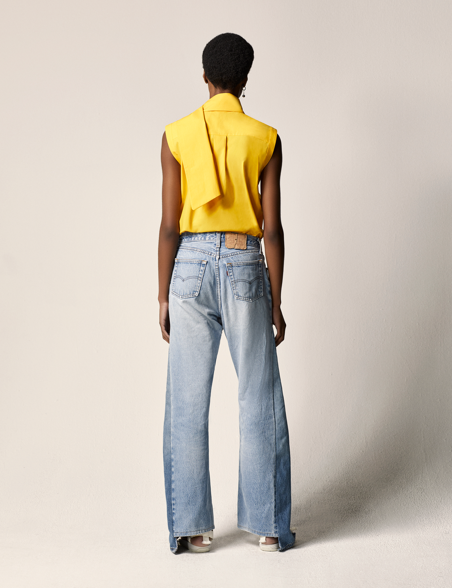 Another Tomorrow Sleeveless Tie Blouse in Sun – Cotton Women's Top