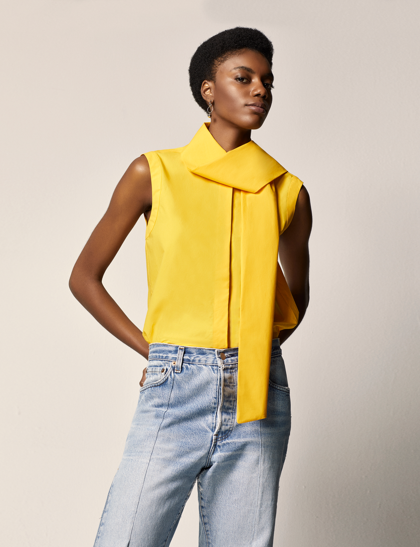 Another Tomorrow Sleeveless Tie Blouse in Sun – Cotton Women's Top
