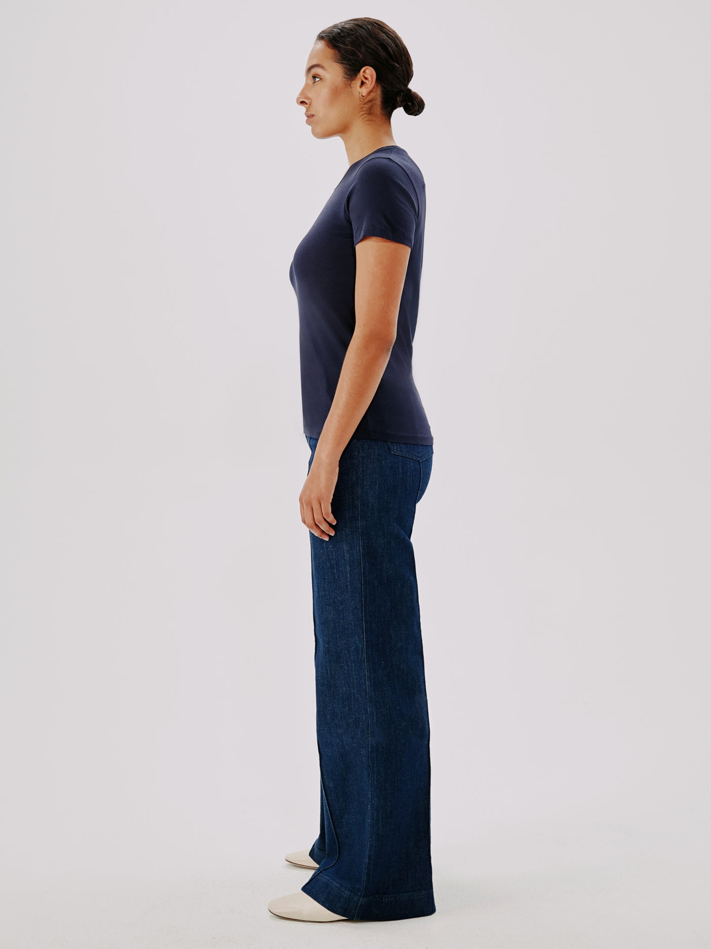 Another Tomorrow Crew Neck T-Shirt in Navy – Cotton Women's Top