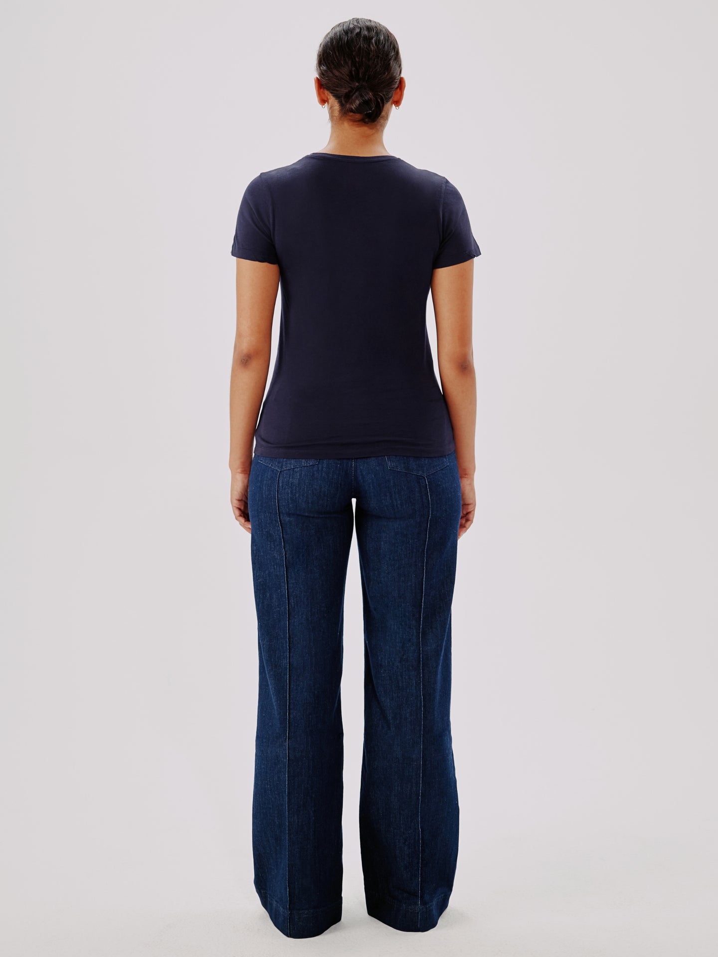 Another Tomorrow Crew Neck T-Shirt in Navy – Cotton Women's Top