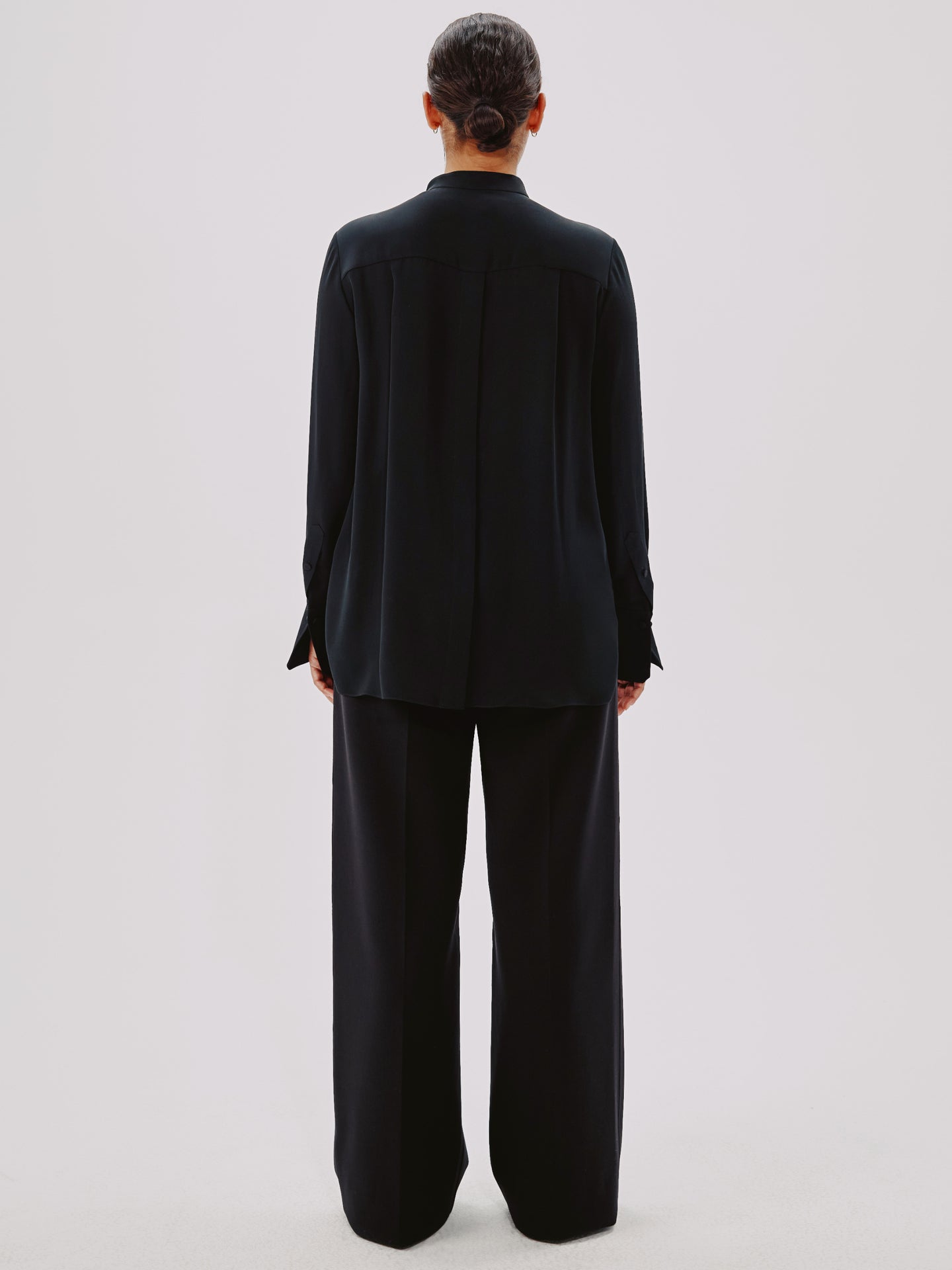 Another Tomorrow Tuxedo Blouse in Black – Silk Women's Top