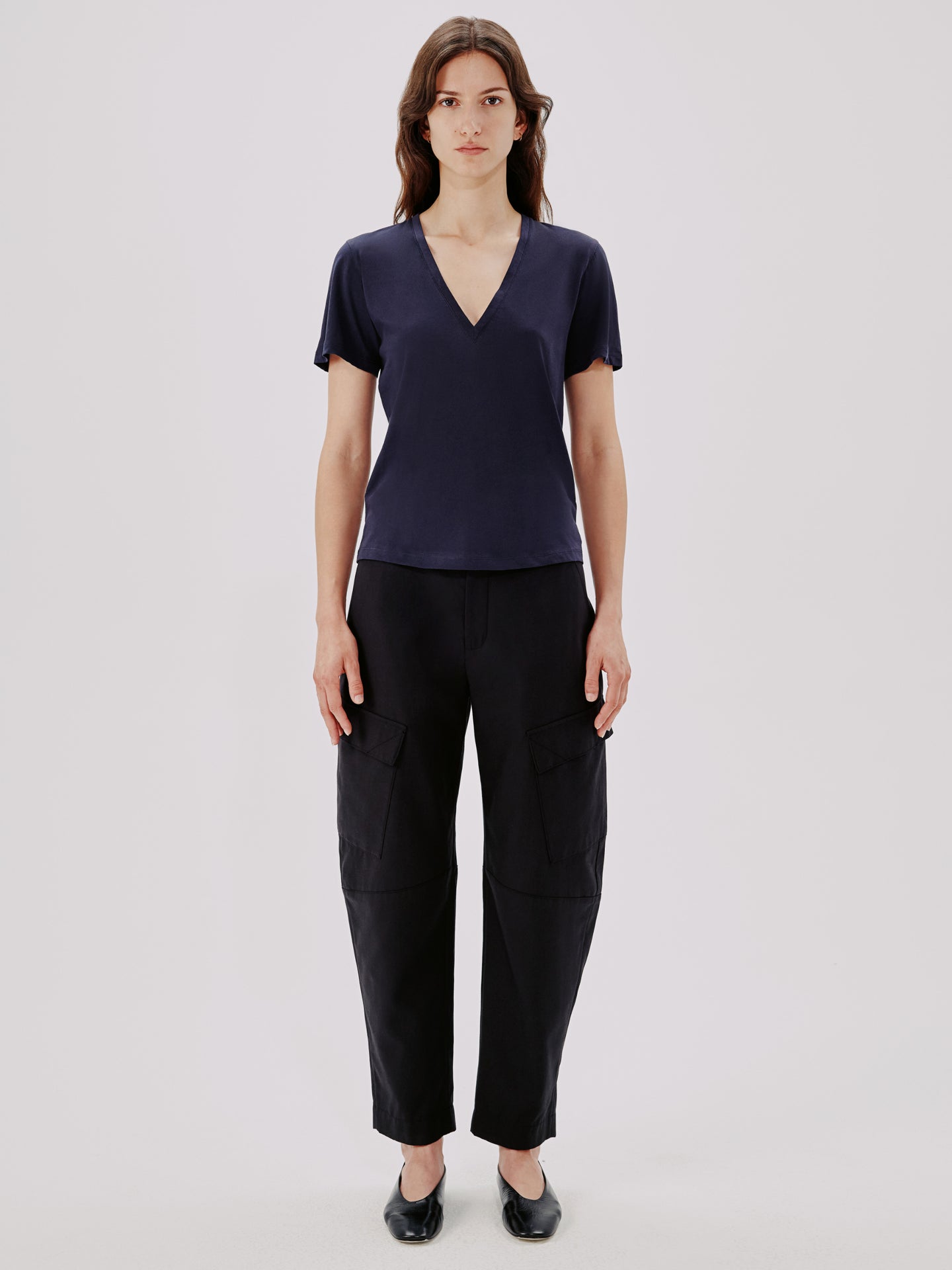 Another Tomorrow V-Neck Tee in Navy – Cotton Women's Top