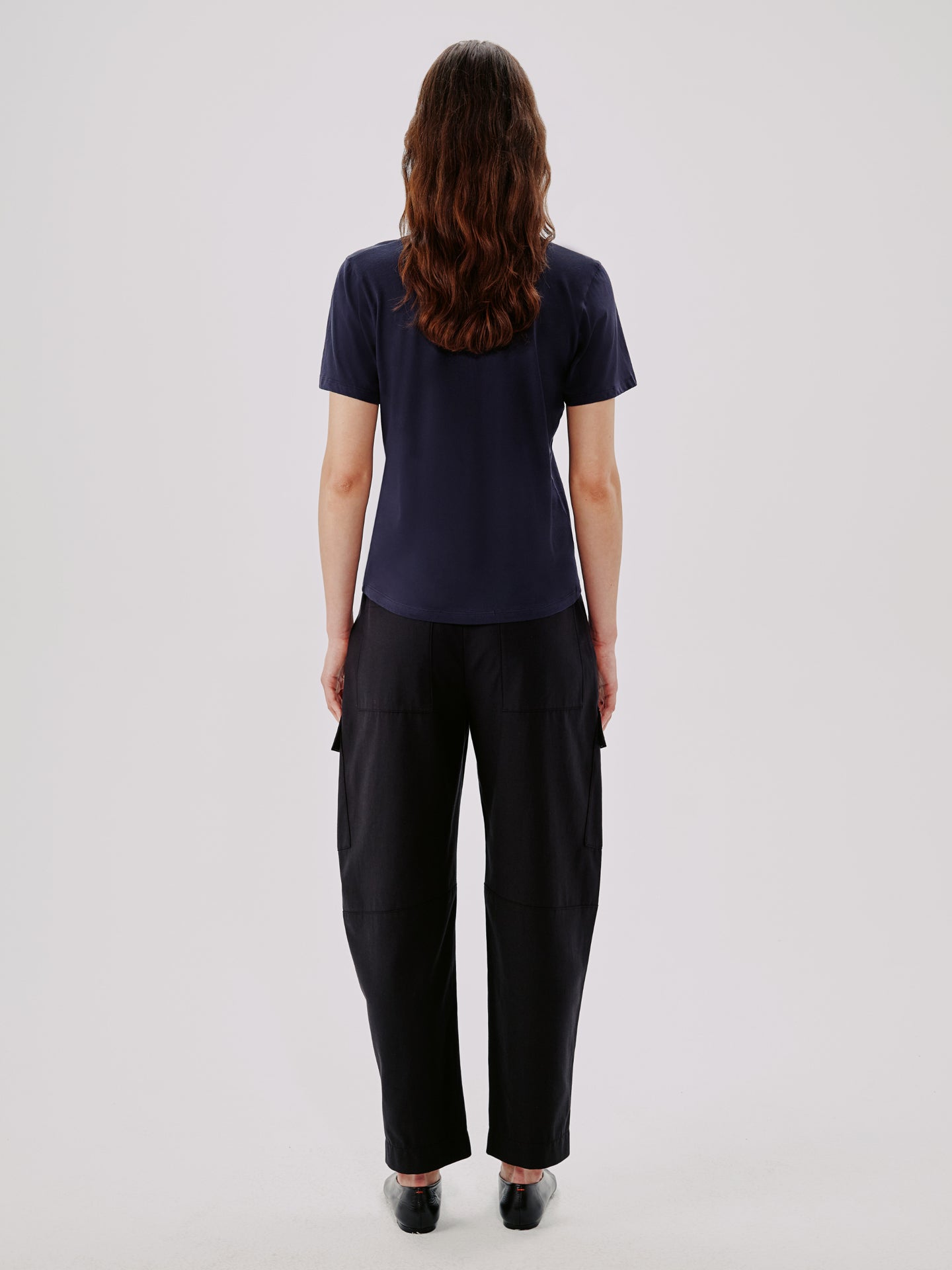 Another Tomorrow V-Neck Tee in Navy – Cotton Women's Top