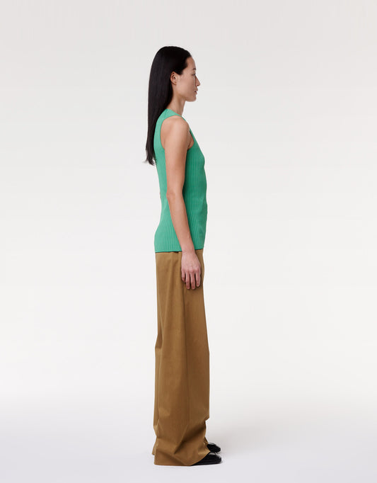 Another Tomorrow Wide Leg Pant in Fatigue – Cotton Women's Trousers