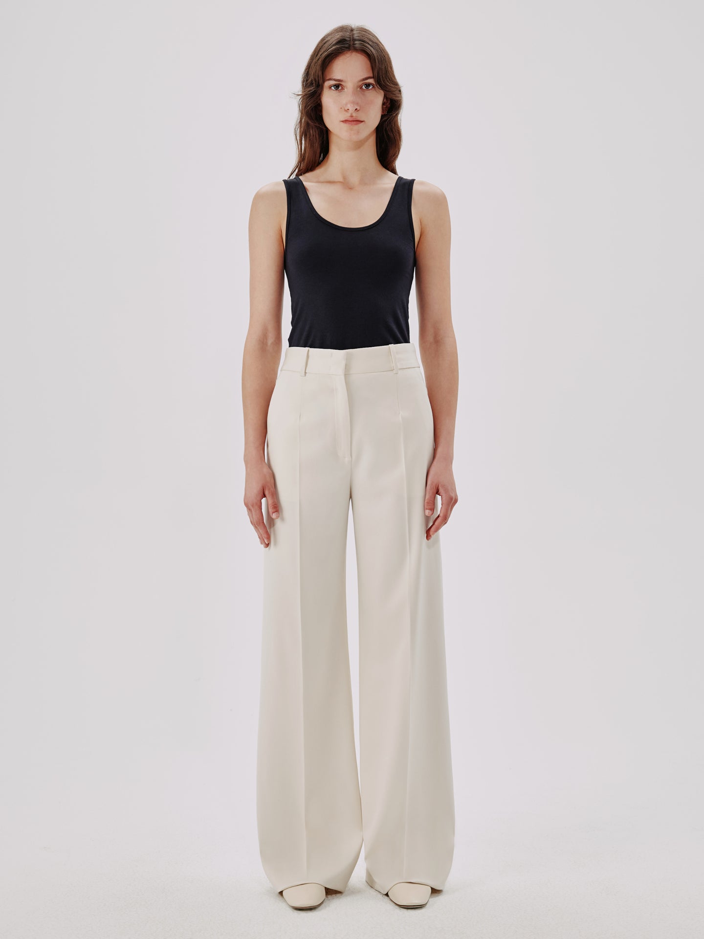 Another Tomorrow Wide Leg Suit Pant in Parchment – Wool Women's Trousers