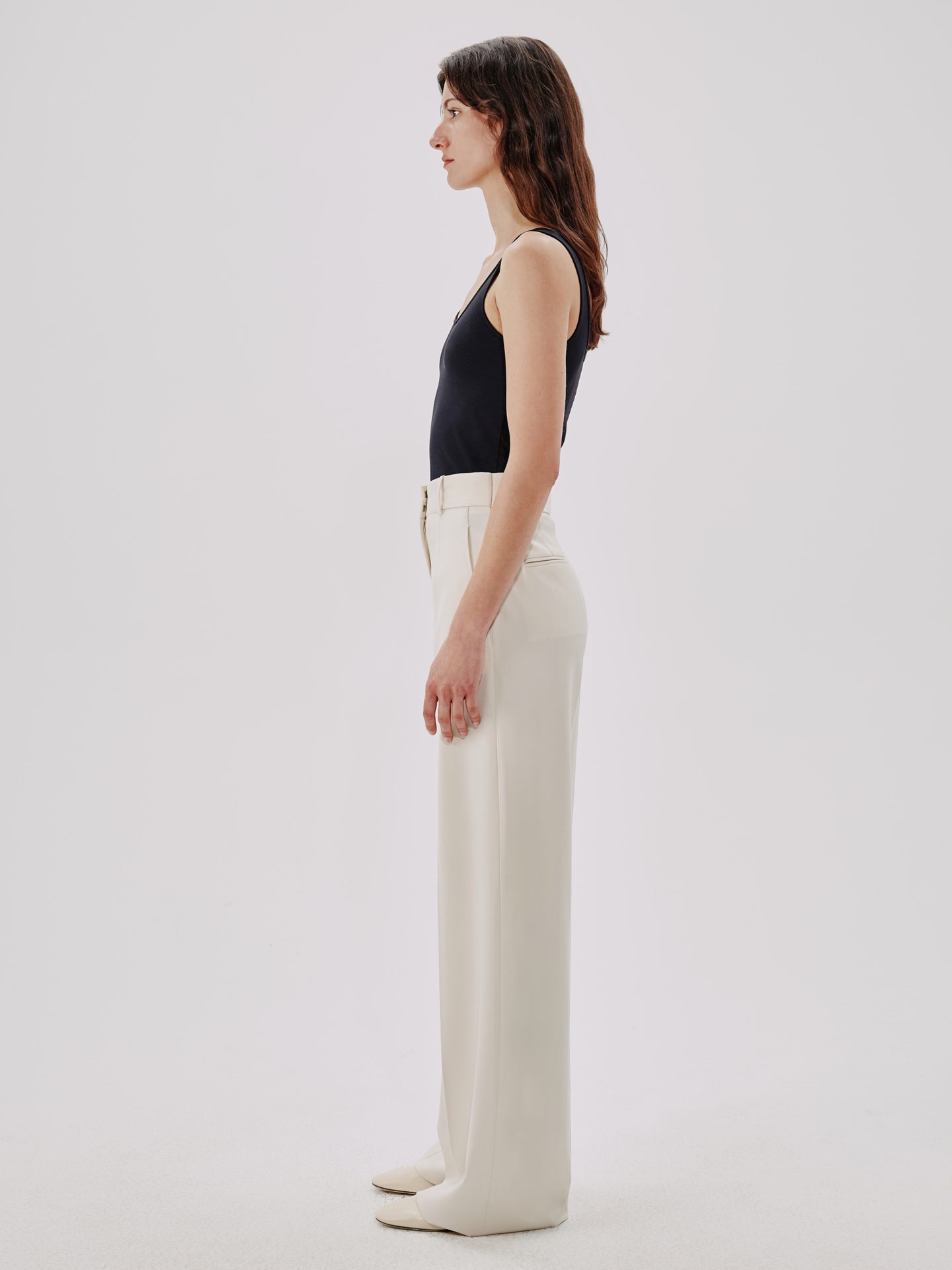 Another Tomorrow Wide Leg Suit Pant in Parchment – Wool Women's Trousers