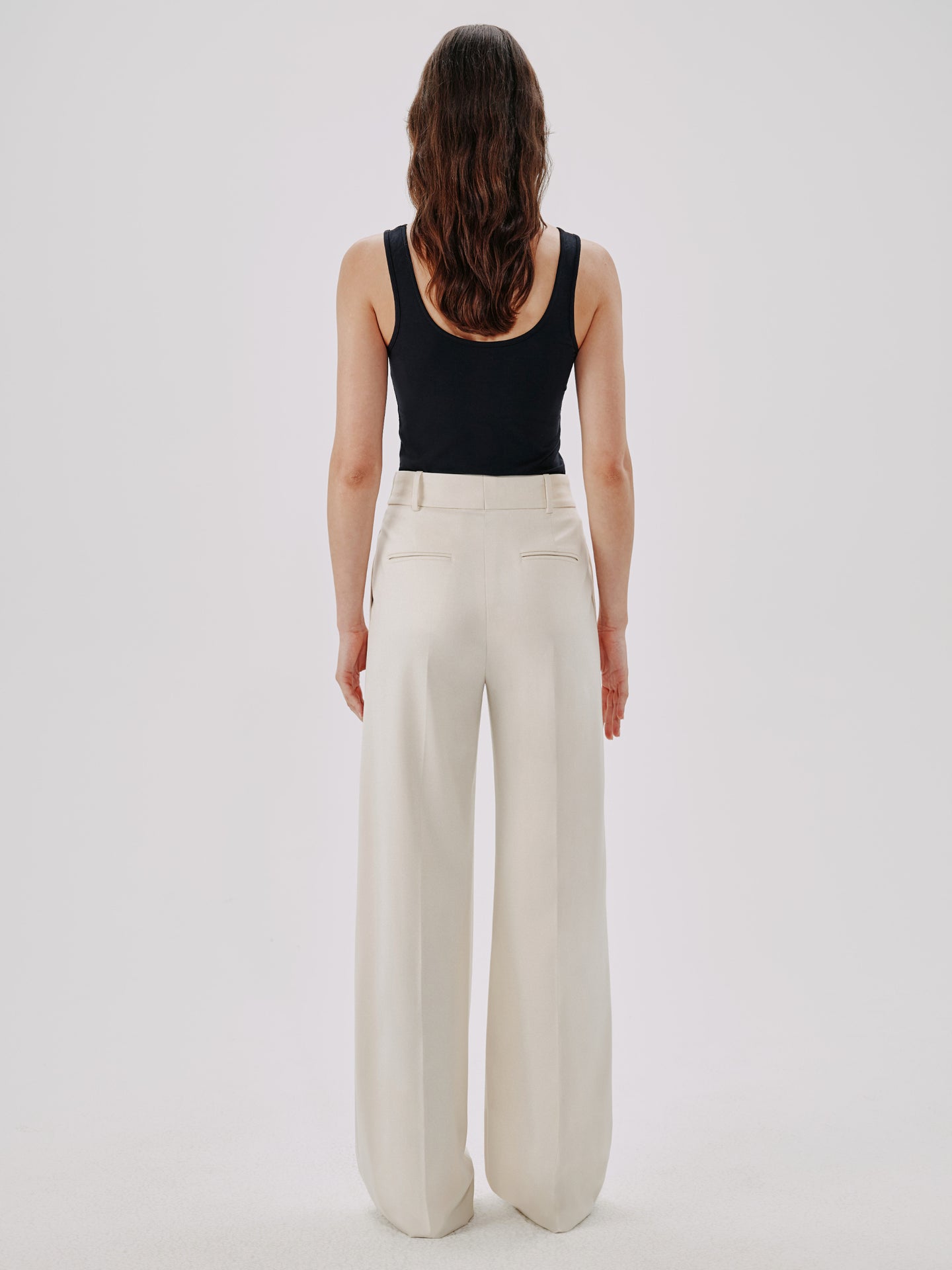 Another Tomorrow Wide Leg Suit Pant in Parchment – Wool Women's Trousers