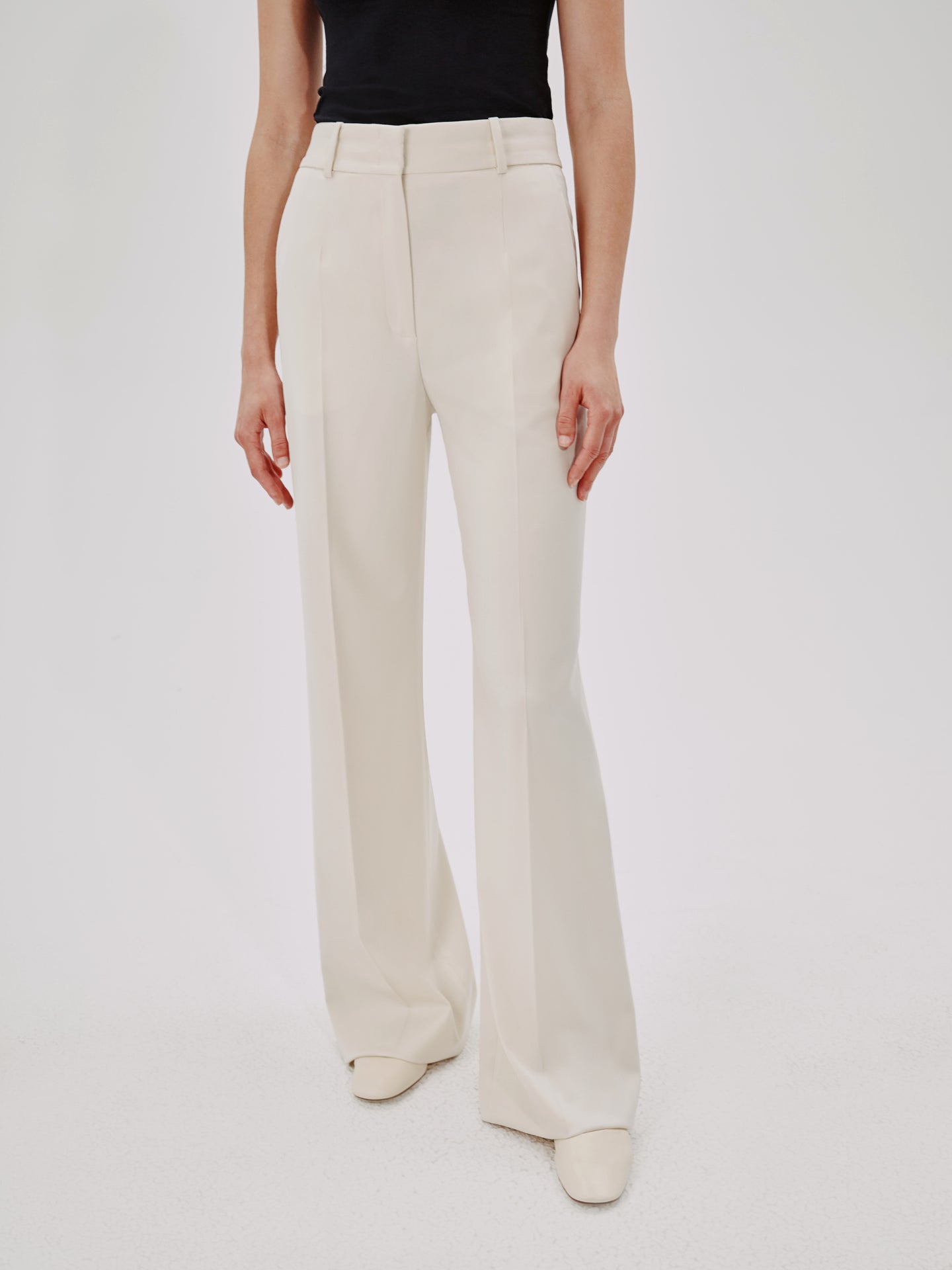 Another Tomorrow Wide Leg Suit Pant in Parchment – Wool Women's Trousers