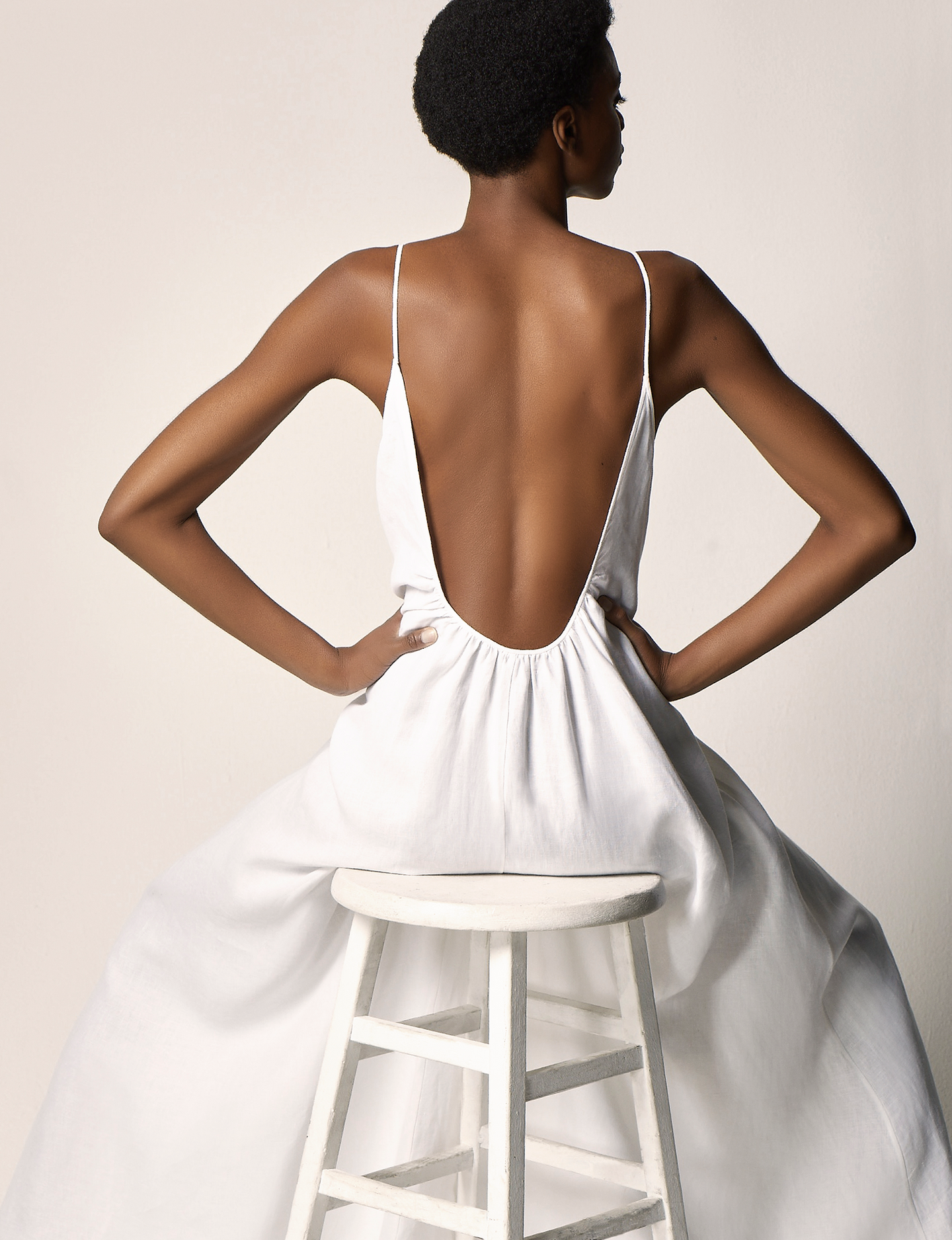 Another Tomorrow Gathered Summer Dress in White – Linen Women's Dress