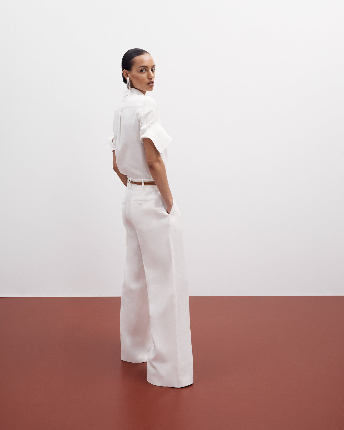 Another Tomorrow Summer Pleated Trouser in White – Linen Women's Trousers