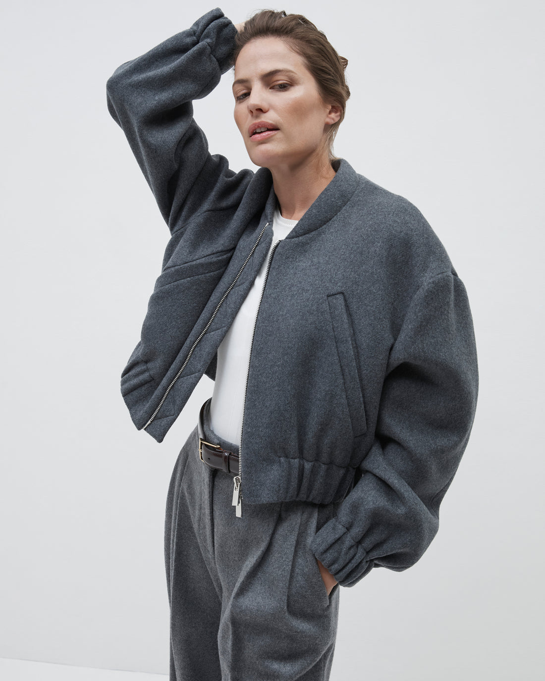 Wool Bomber Jacket | Light Grey Melange