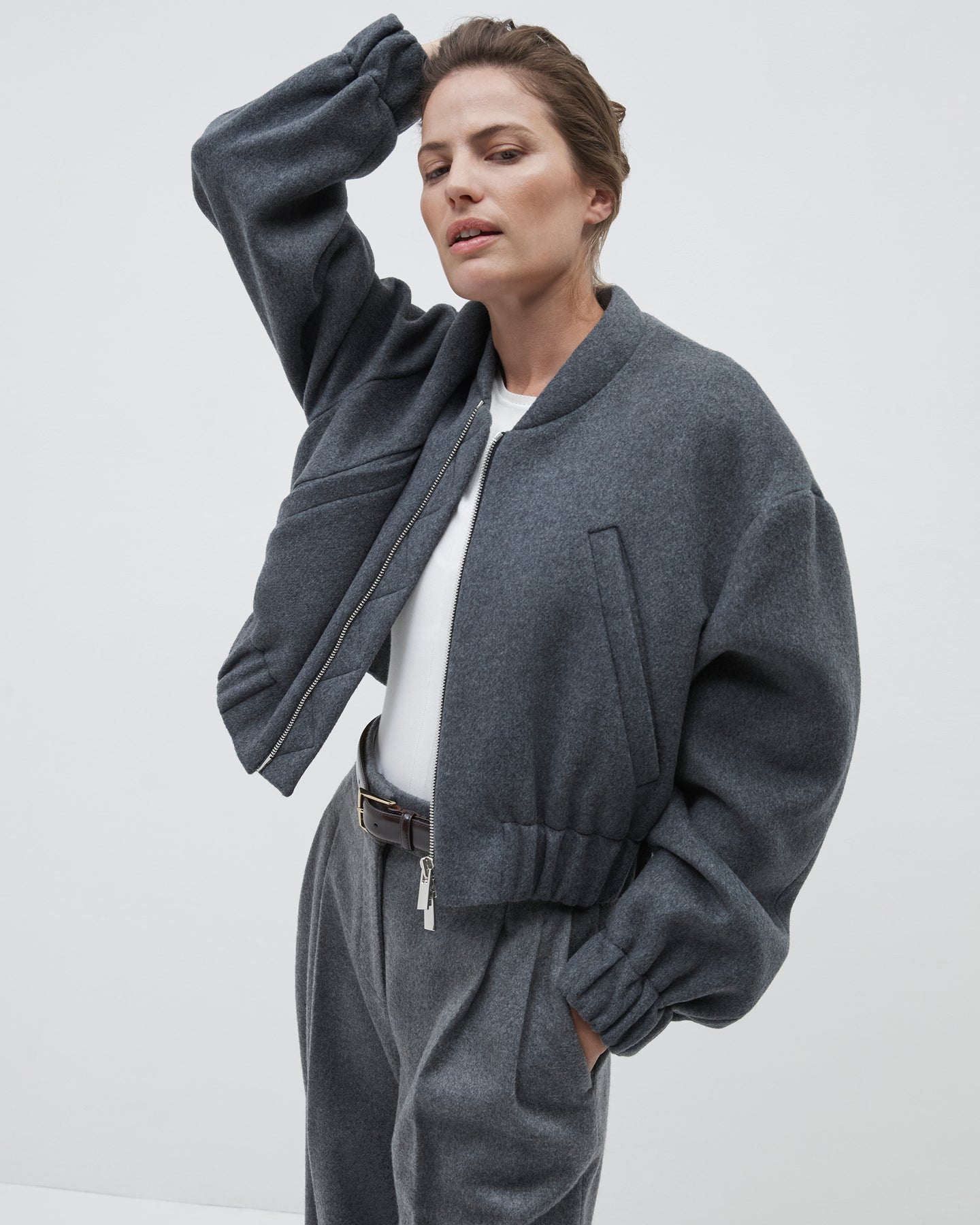 Wool Bomber Jacket | Light Grey Melange