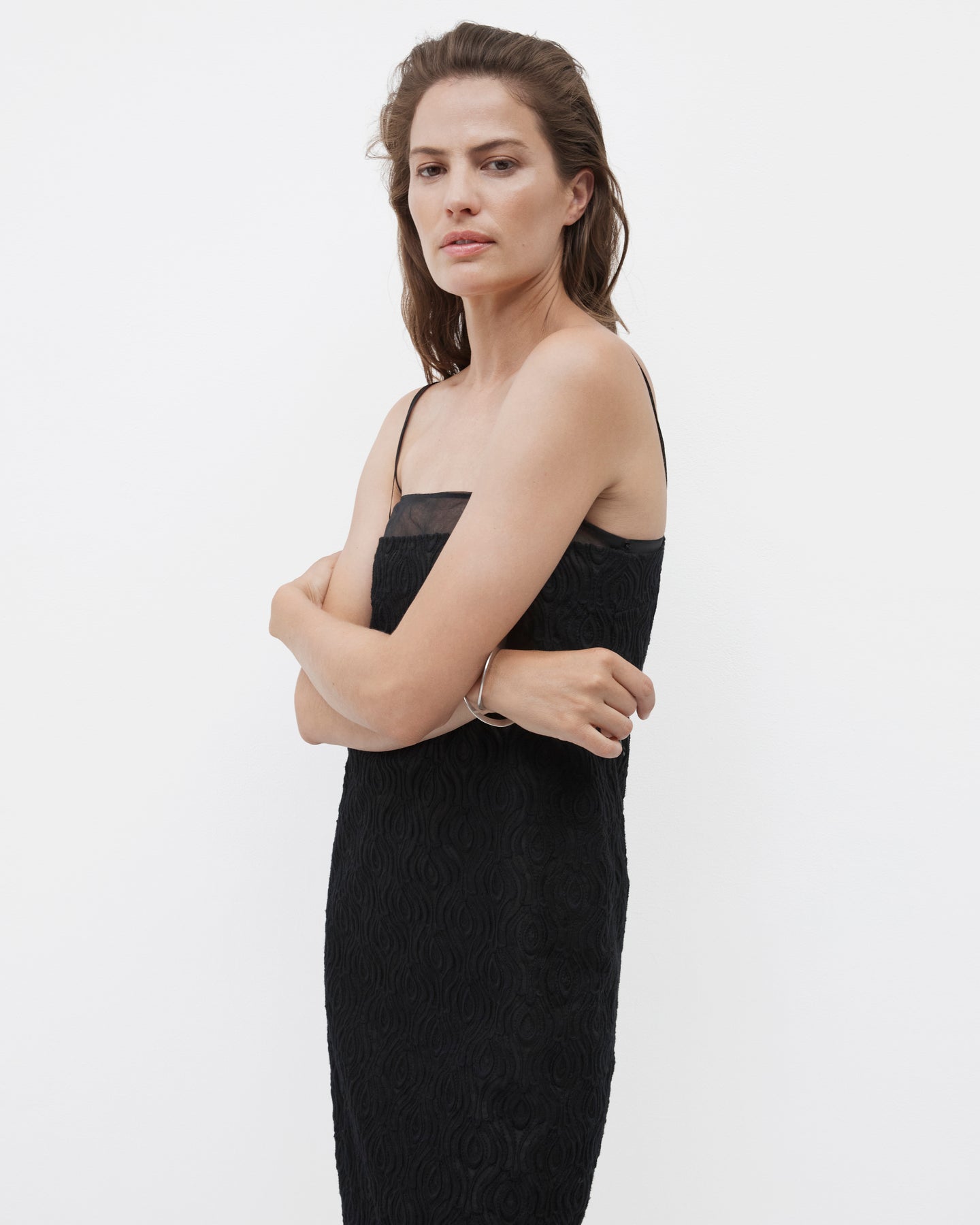 Silk Embroidered Dress | Black Another Tomorrow Silk Embroidered Dress | Black Another Tomorrow