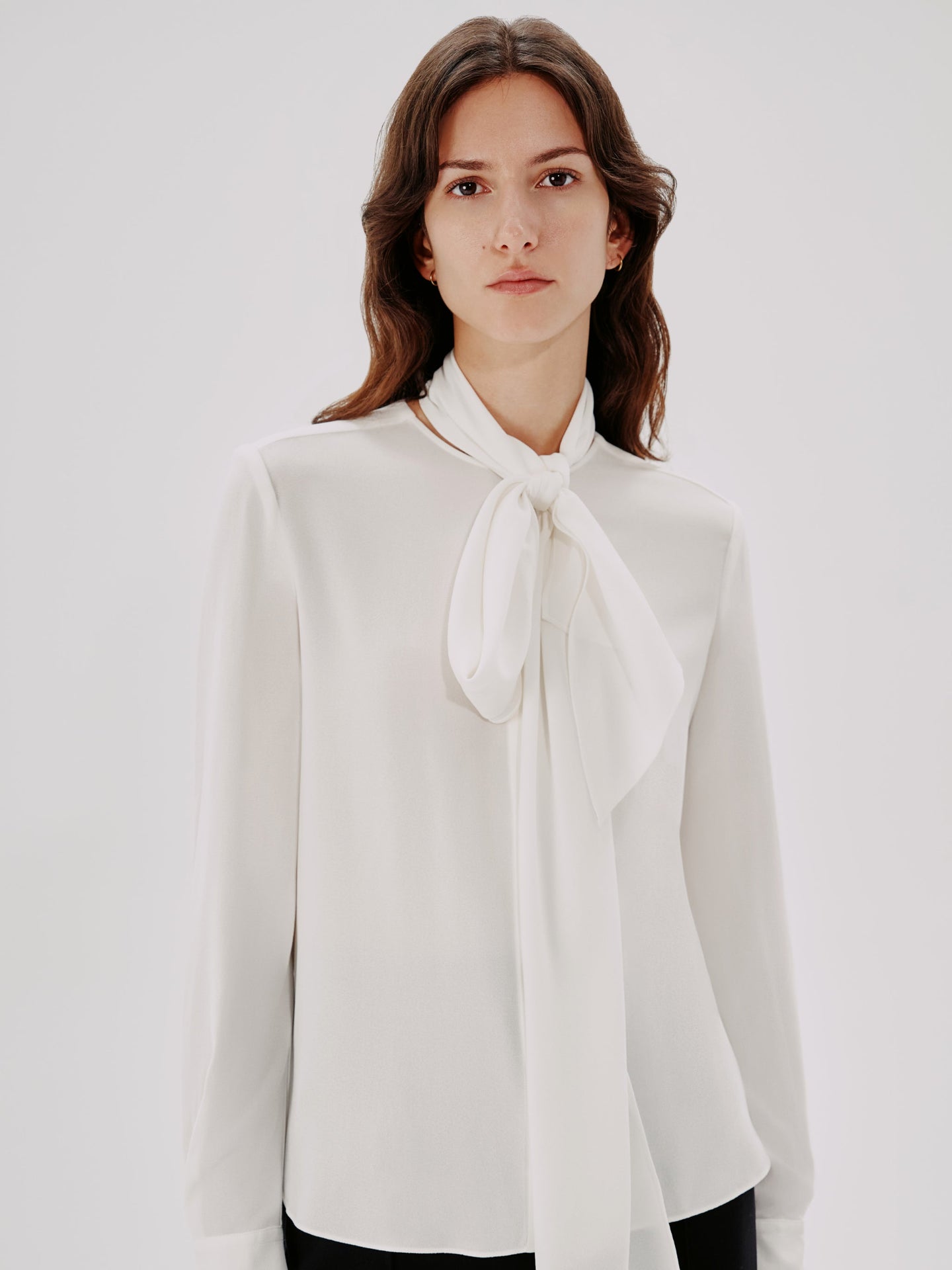 Another Tomorrow Bow Blouse in White – Viscose Women's Top