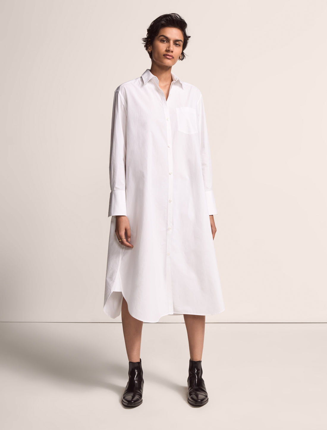 Another Tomorrow Shirt Dress in White – Cotton Women's Dress