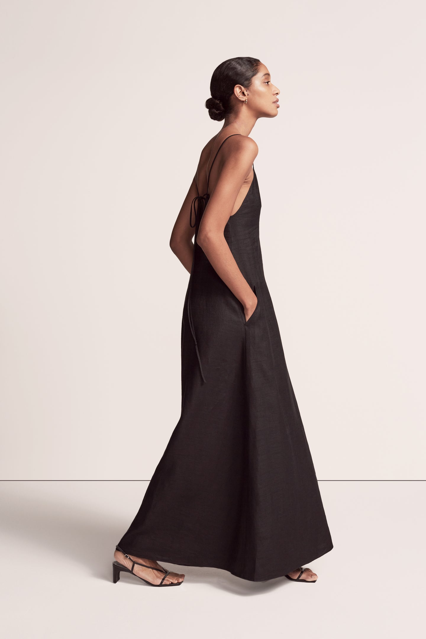 Another Tomorrow Archival Seamed Slip Dress in Black – Linen Women's Dress
