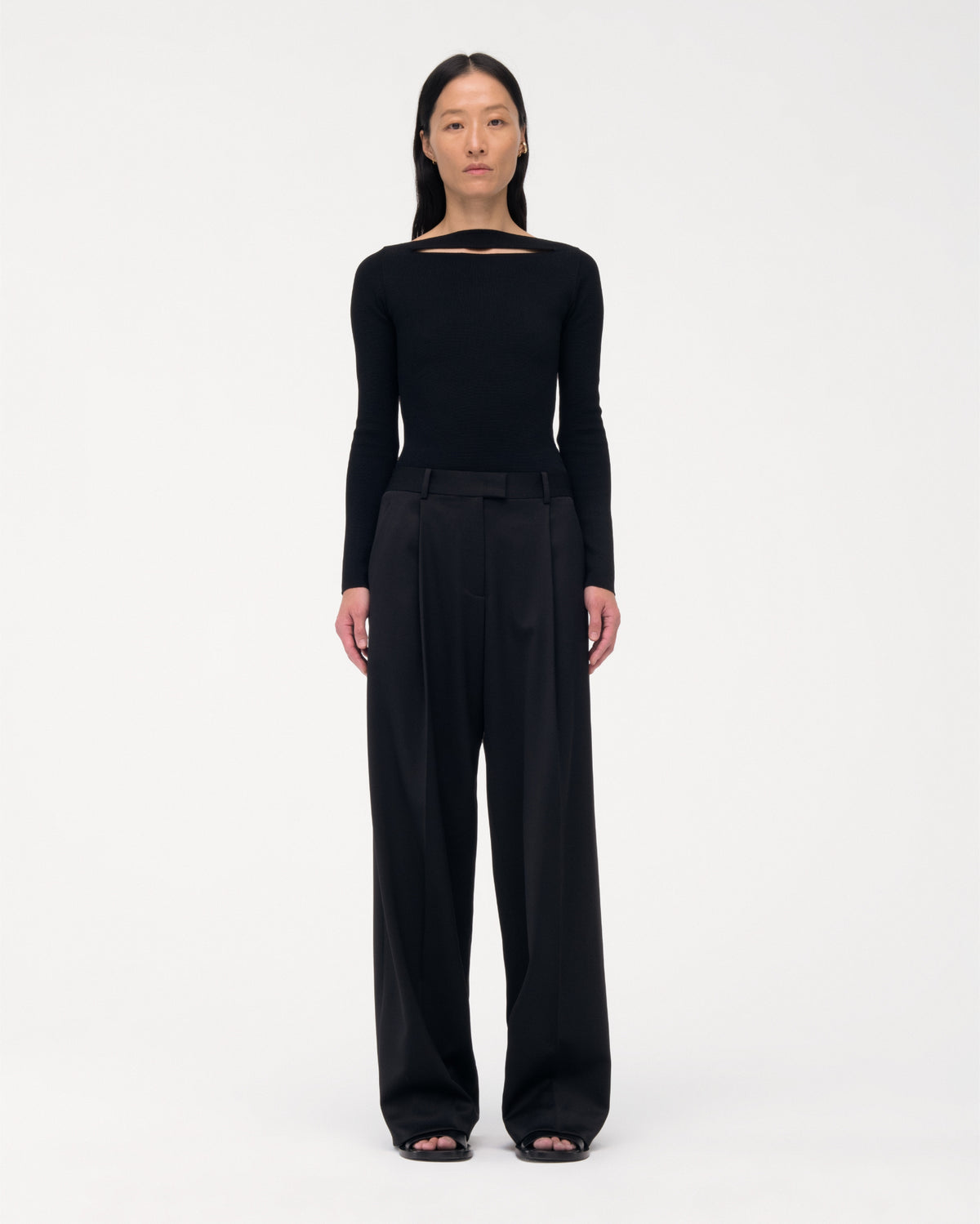 Another Tomorrow Compact Cutout Knit Top in Black – Viscose Women's Knitwear
