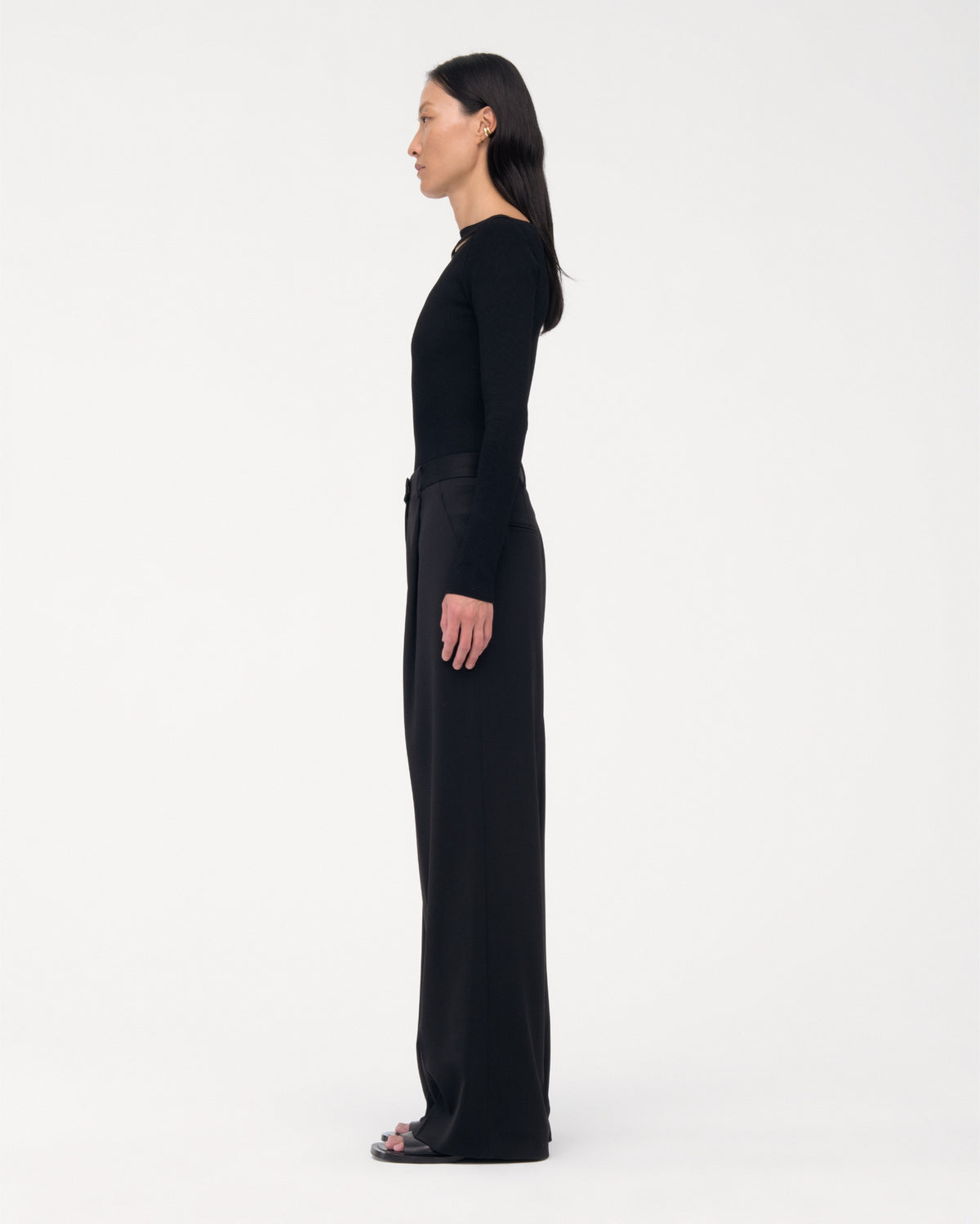 Another Tomorrow Compact Cutout Knit Top in Black – Viscose Women's Knitwear