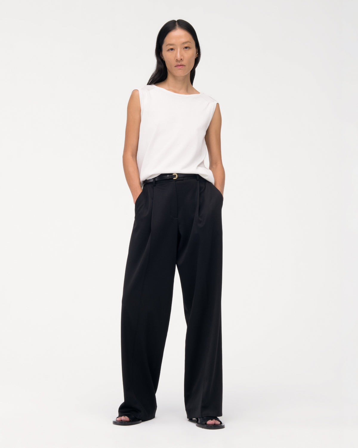 Another Tomorrow Relaxed Wide Leg Pant in Black – Wool Women's Trousers