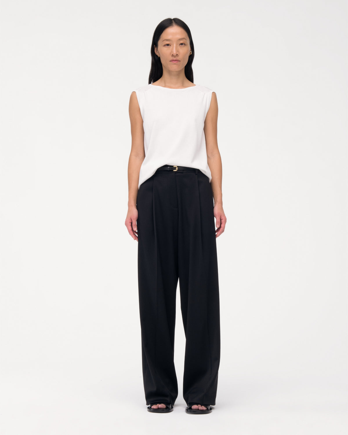 Another Tomorrow Relaxed Wide Leg Pant in Black – Wool Women's Trousers