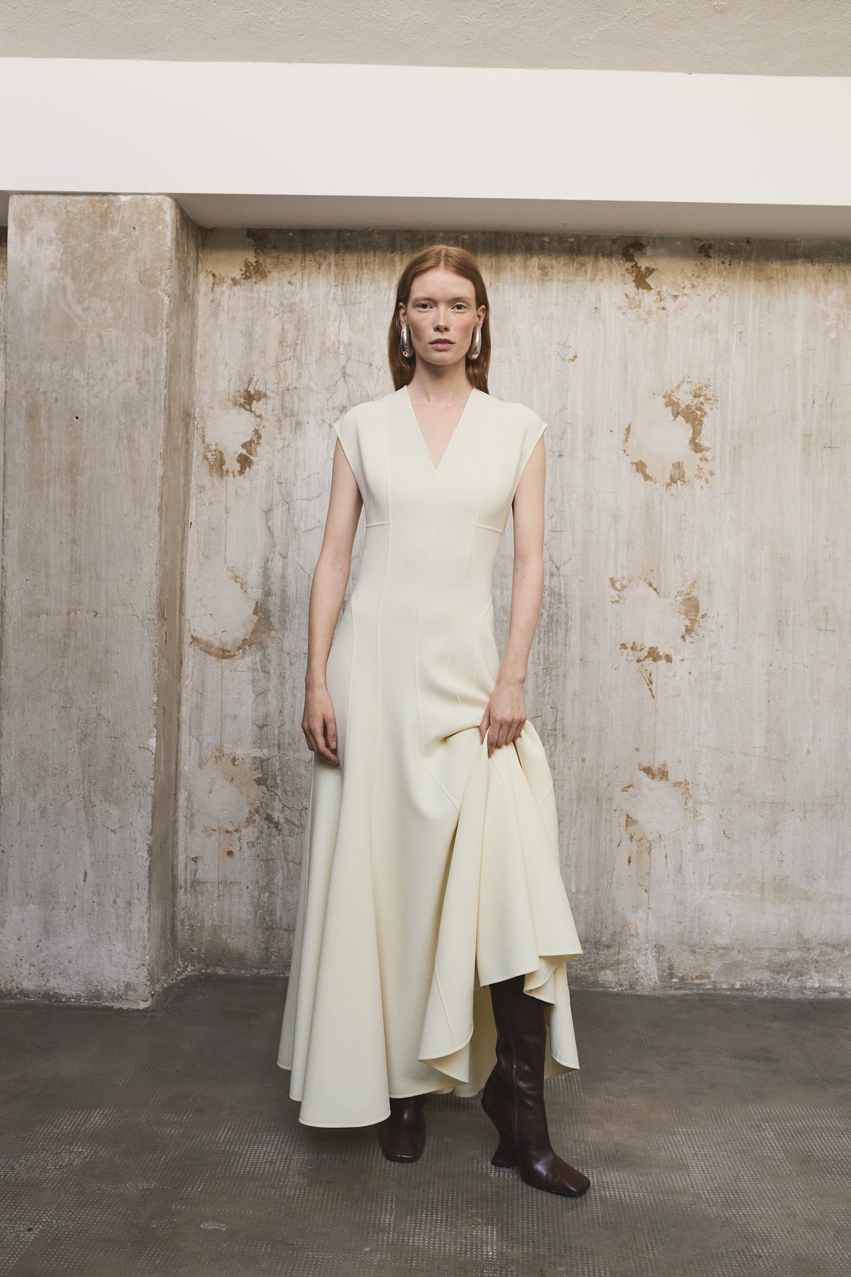 Another Tomorrow Double Face Cutout Dress in Cream – Wool Women's Dress