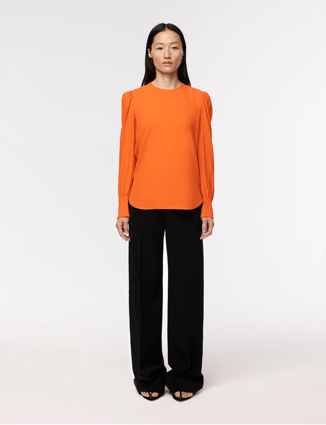 Gathered Sleeve Crewneck Blouse - Resale | Tangerine