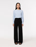 Another Tomorrow Gathered Sleeve Crewneck Blouse in Oxford Blue – Viscose Women's Knitwear
