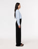 Another Tomorrow Gathered Sleeve Crewneck Blouse in Oxford Blue – Viscose Women's Knitwear