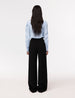 Another Tomorrow Gathered Sleeve Crewneck Blouse in Oxford Blue – Viscose Women's Knitwear