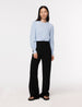 Another Tomorrow Gathered Sleeve Crewneck Blouse in Oxford Blue – Viscose Women's Knitwear