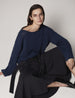 Another Tomorrow Draped Knit Sweater in Navy – Cotton Women's Knitwear