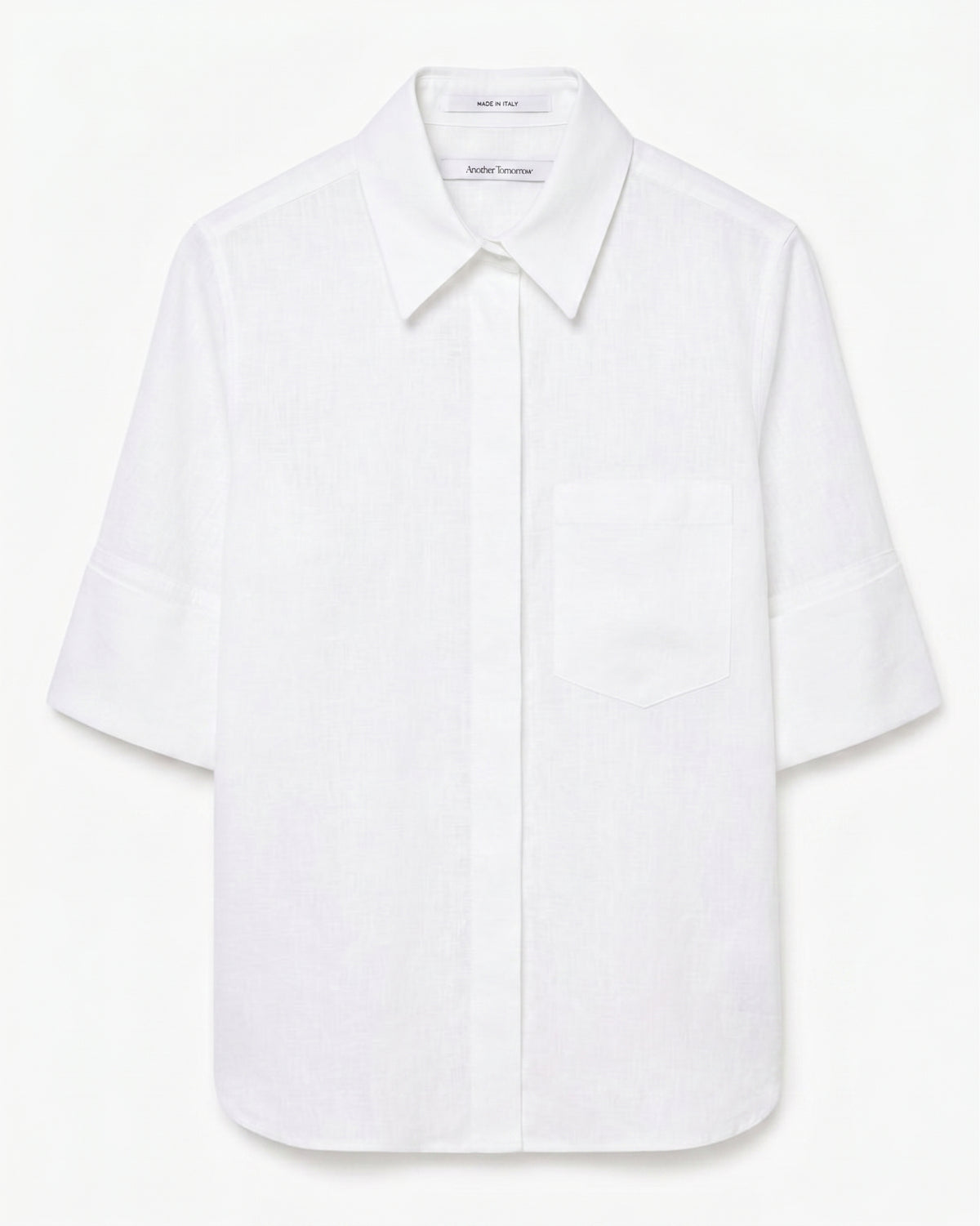 Another Tomorrow Linen French Cuff Blouse in Off White – Linen Women's Top