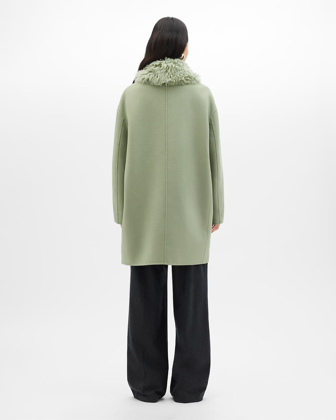Fur Collar Balmacaan | Celadon