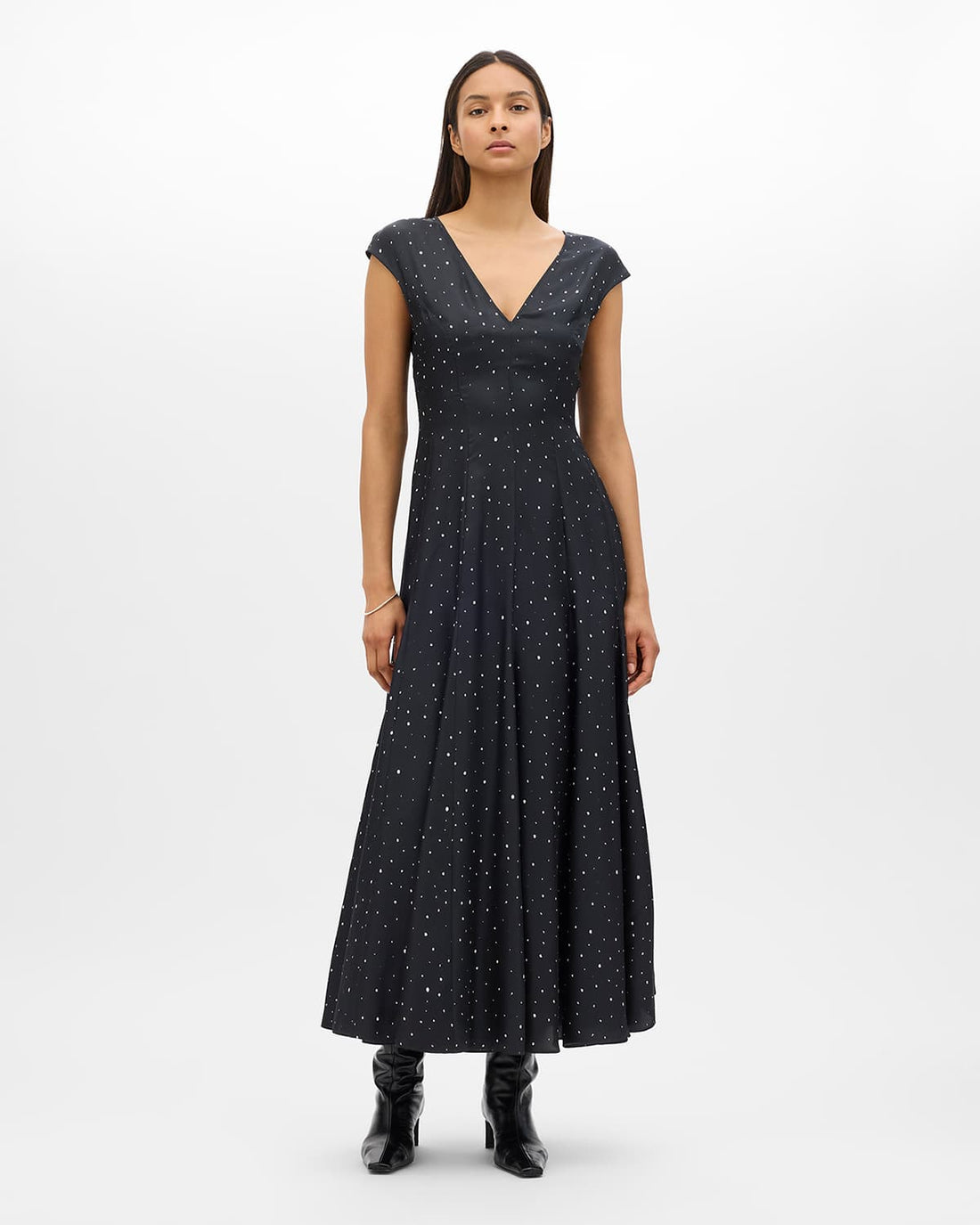 Silk Polka Dot Dress | Black/Cream Dot