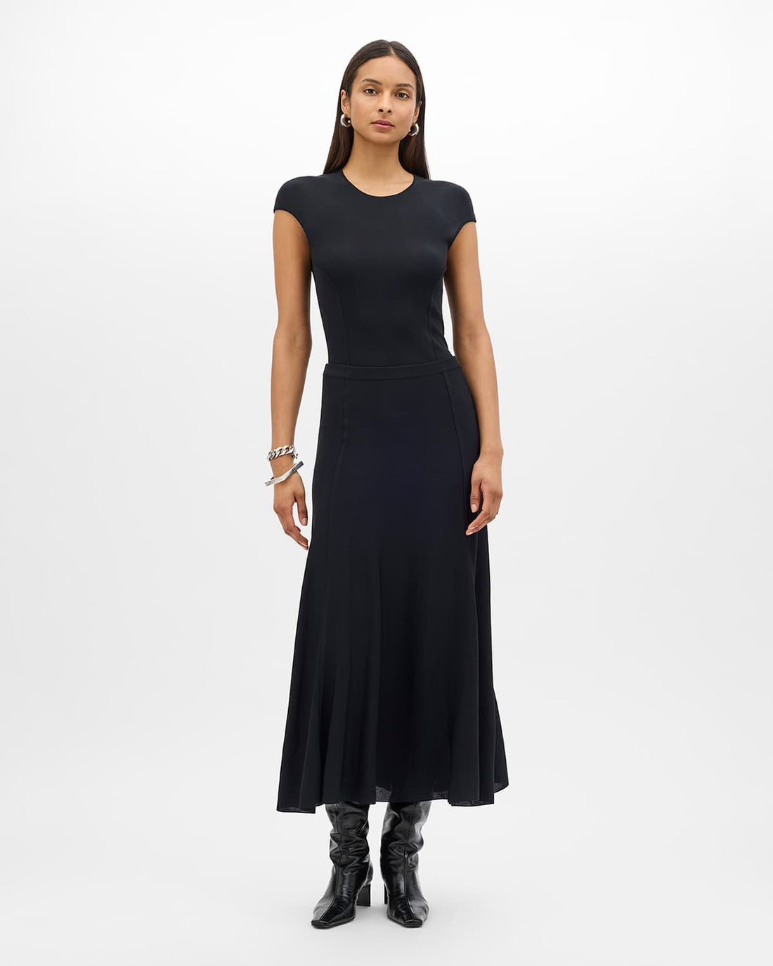 Seamed Knit Flare Skirt | Black