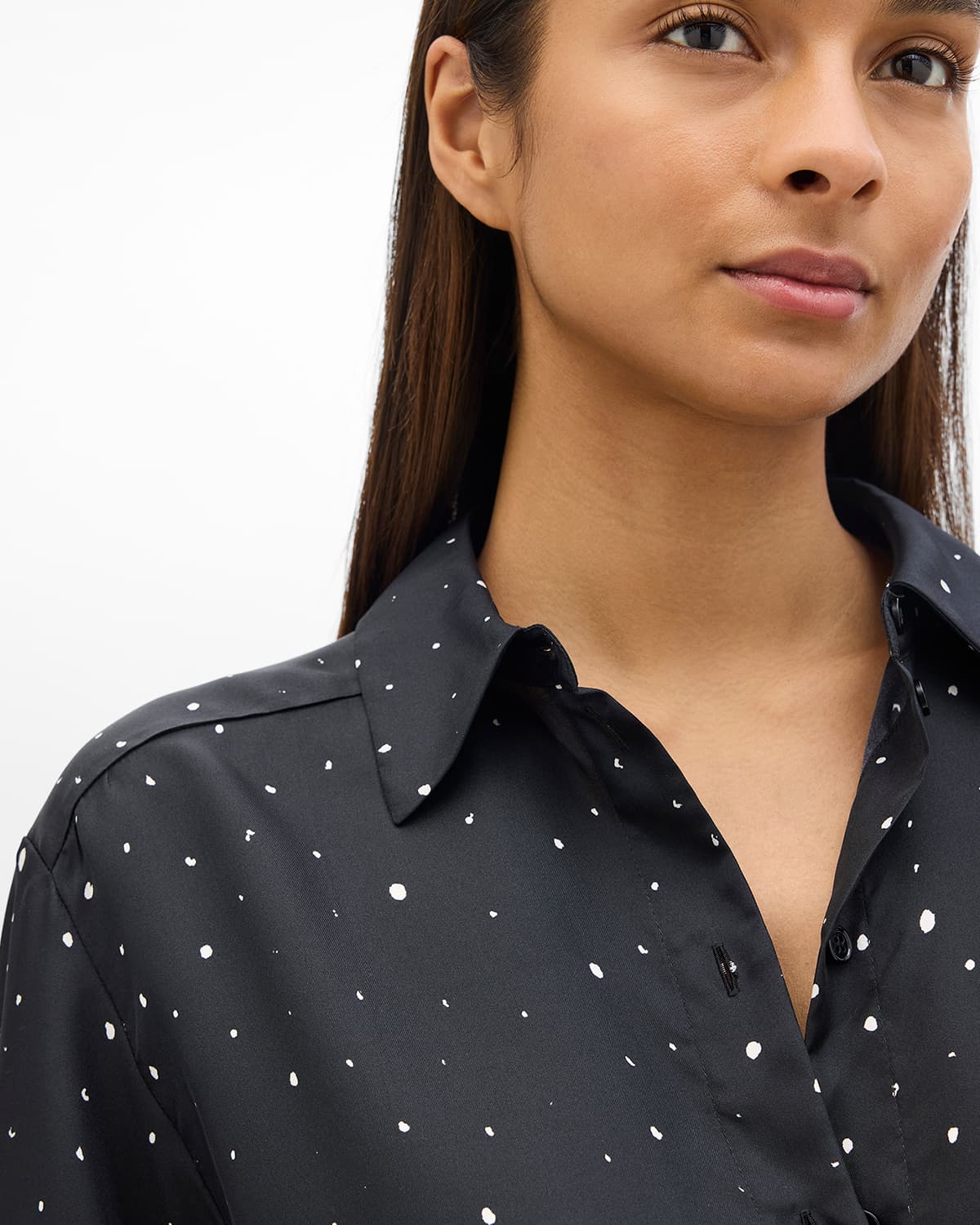 Silk Polka Dot Shirt | Black/Cream Dot