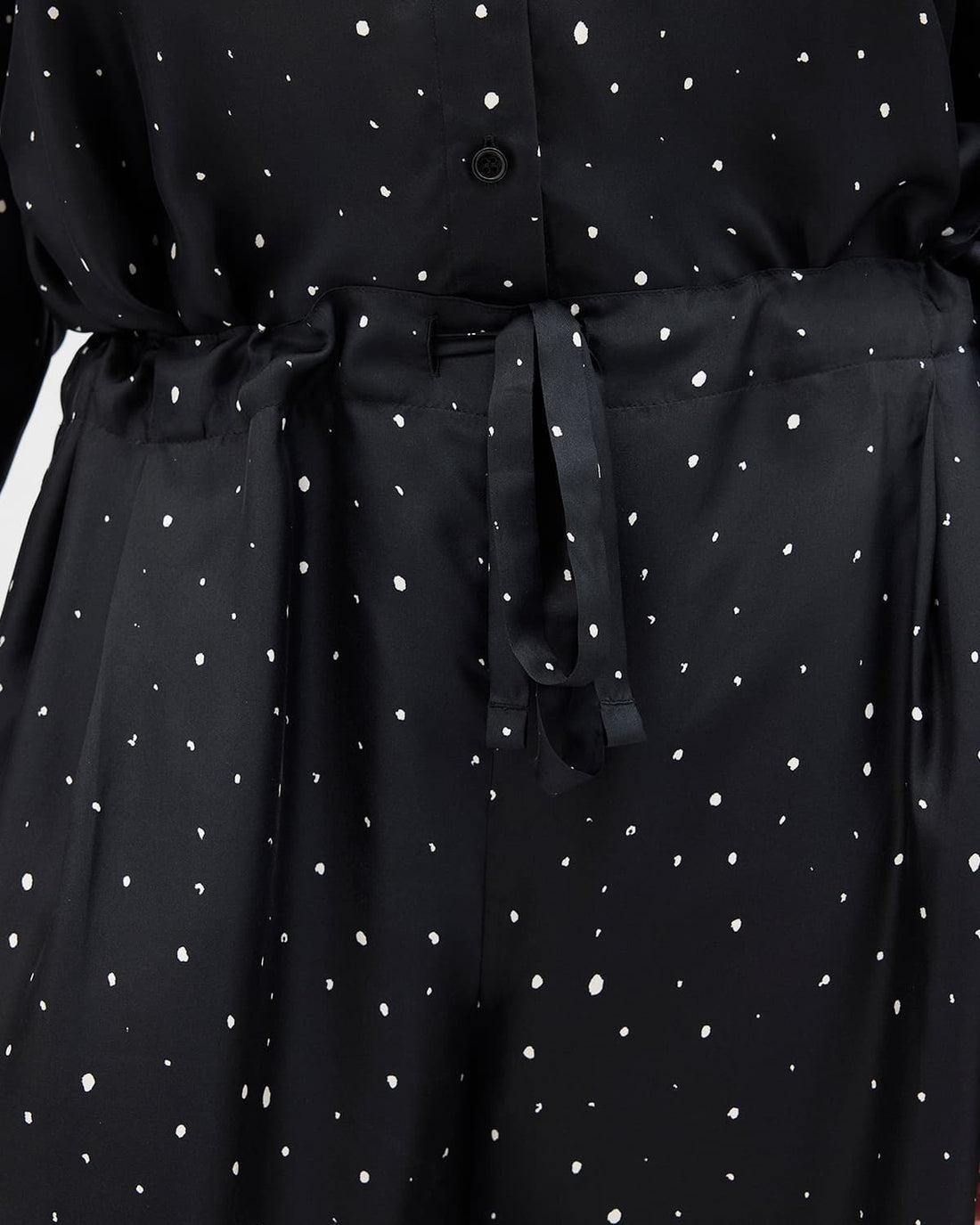 Silk Polka Dot Drawcord Pant | Black/Cream Dot